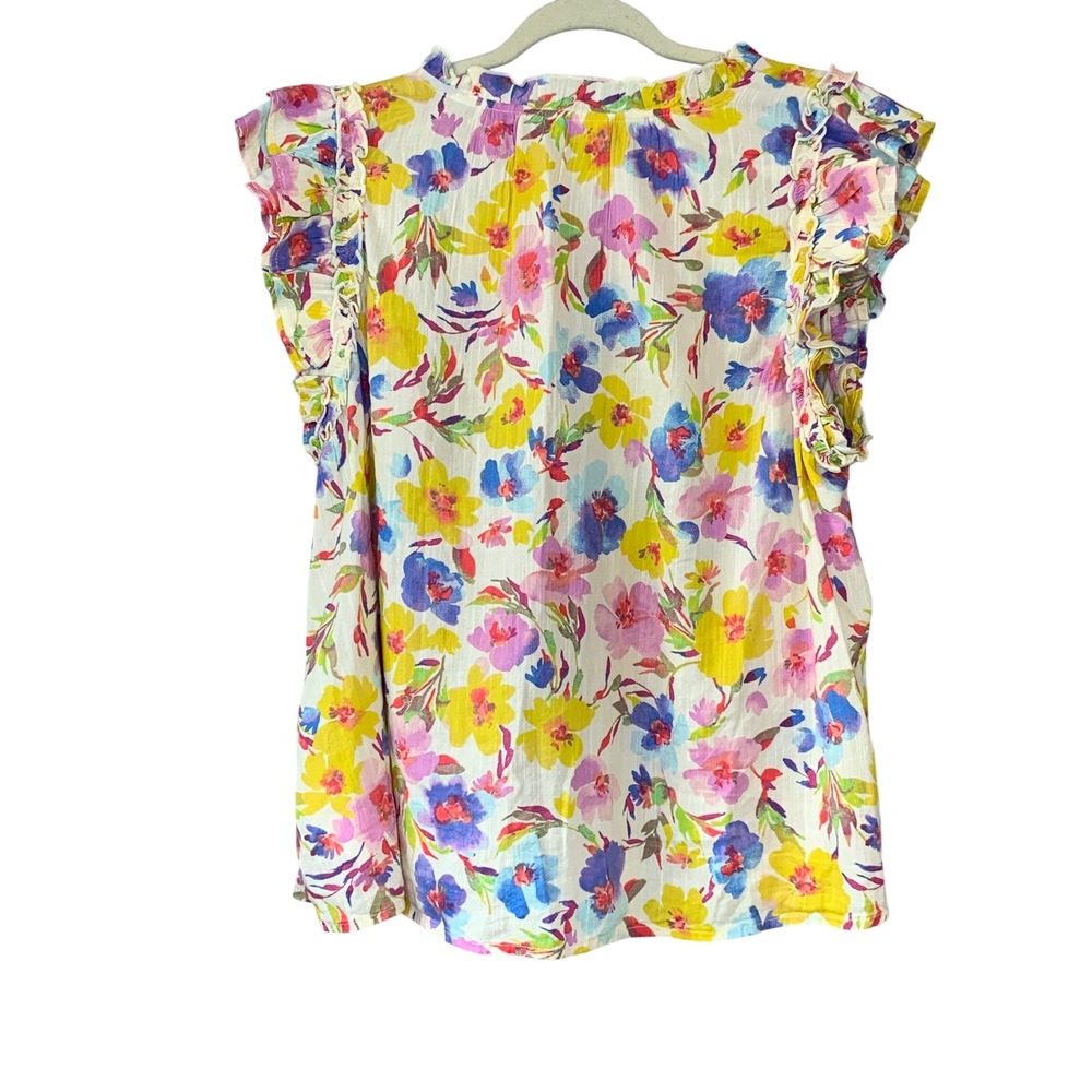 GAP Floral Ruffle Sleeveless‎ Blouse Tie Neck Multicolor Womens L - Picture 2 of 9